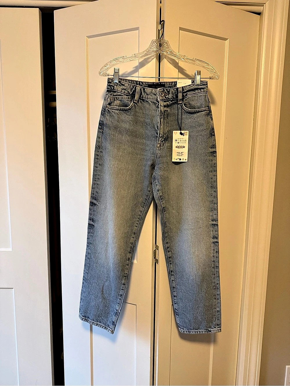Zara Z1975 High-Rise Mom Fit Jeans Straight Leg Blue Waist 36, US 4